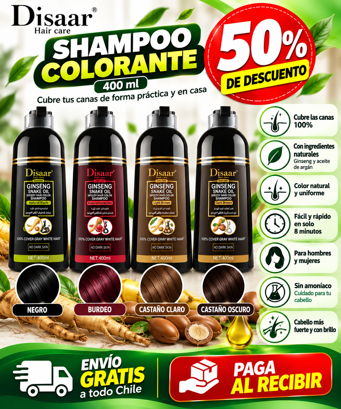 2x1 SOLO HOY | Shampoo Disaar™ | No más canas!