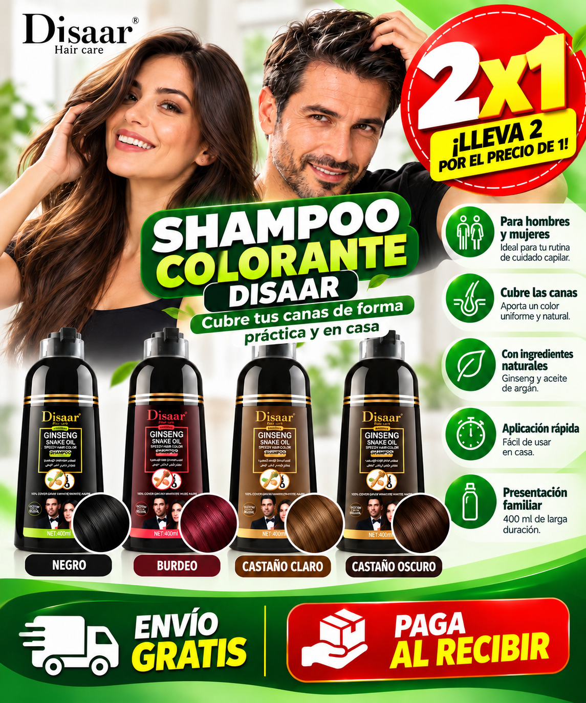 2x1 SOLO HOY | Shampoo Disaar™ | No más canas!
