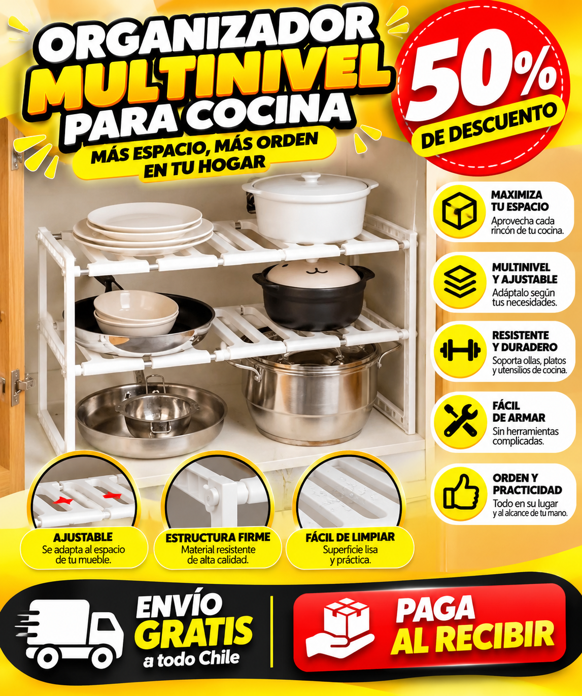 OrganizaPro™: Organizador Doble de Acero Inoxidable