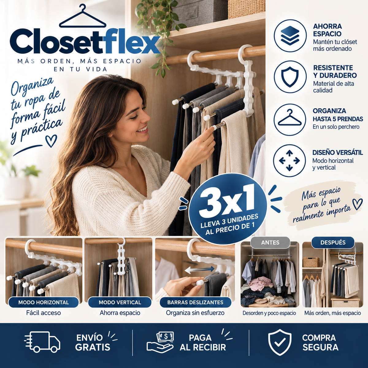 3x1 SOLO HOY | ClosetFlex™ Todo en su lugar, como debe ser
