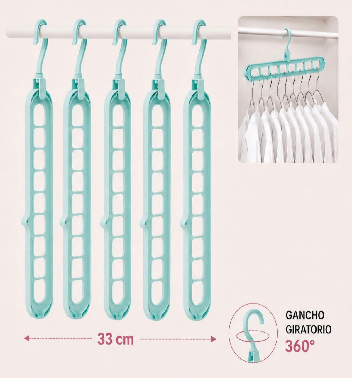 Pack 5 Percha Organizadora de 9 Agujeros para colgadores.
