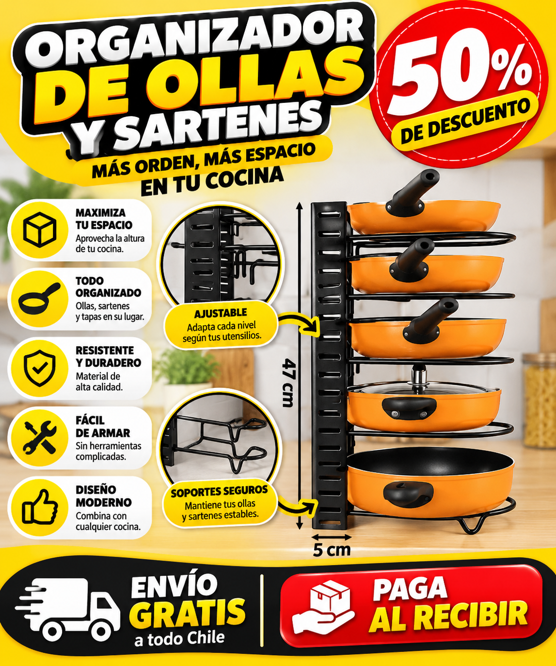 60% DESCUENTO SOLO HOY | OrdenaCook™ | Tus Ollas y Sartenes en su Lugar